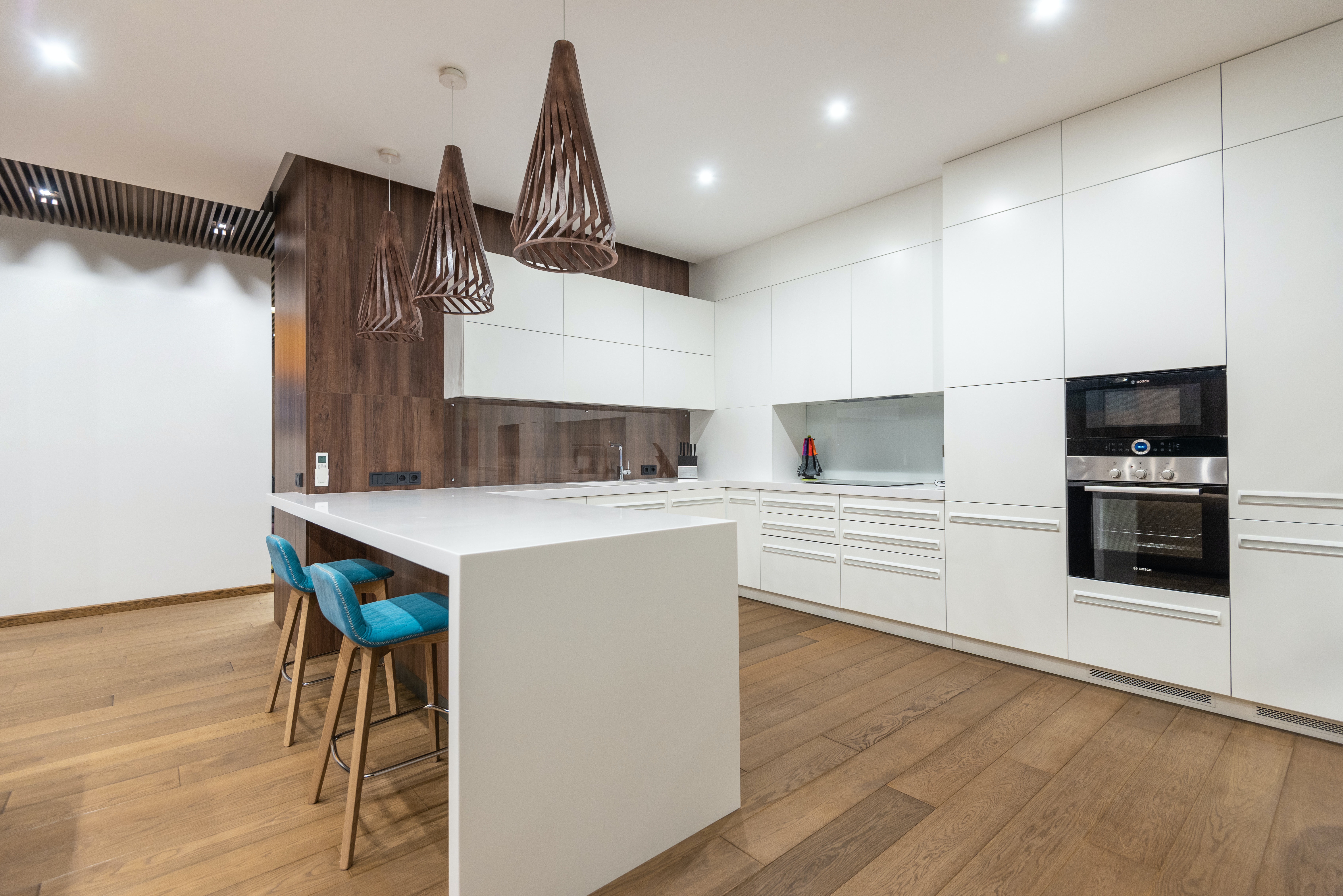 A modern kitchen with new flooring